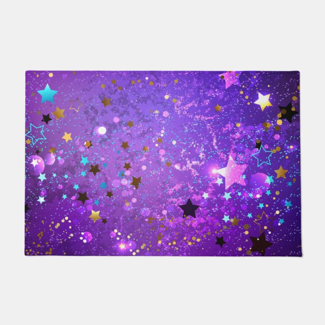 Paillasson Arrière - plan de feuille violet avec étoiles (Devant)