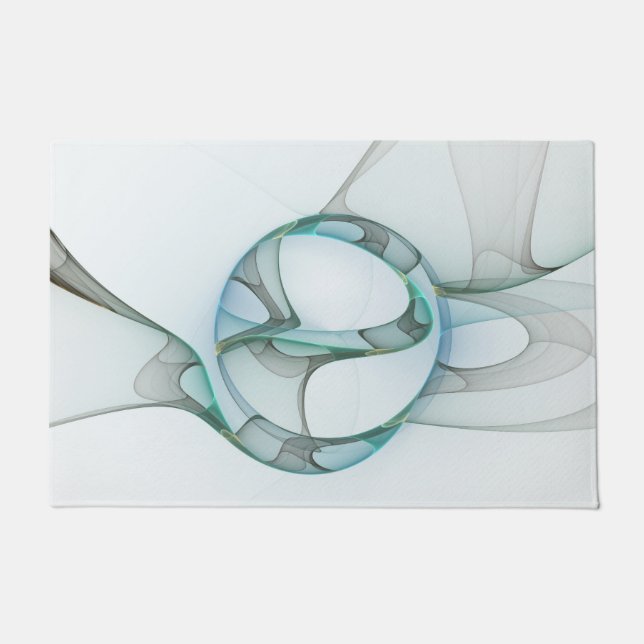 Paillasson Art Abstrait moderne Fractal Bleu Turquoise Gris (Devant)