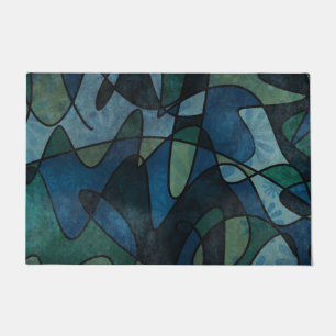 Paillasson Art abstrait turquoise en verre souillé de
