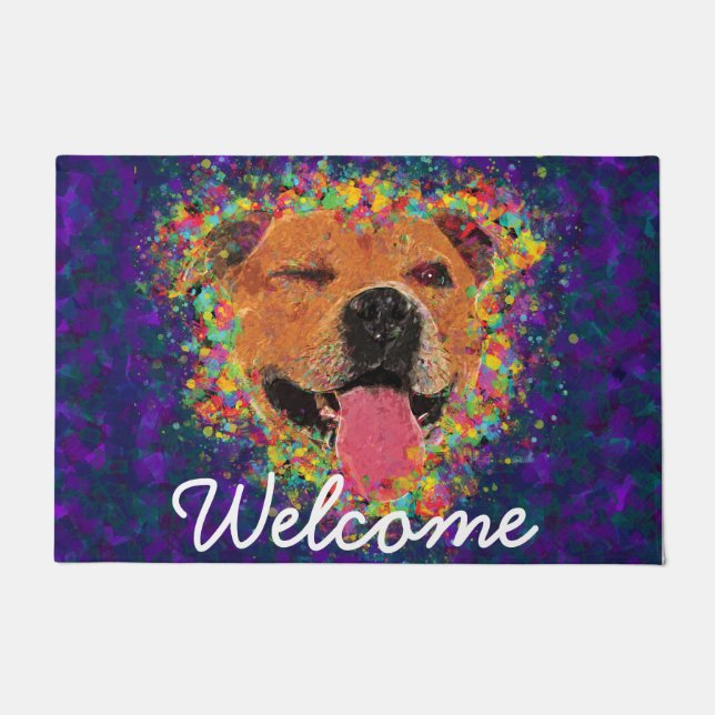 Paillasson Art de bruit heureux de pitbull (Devant)