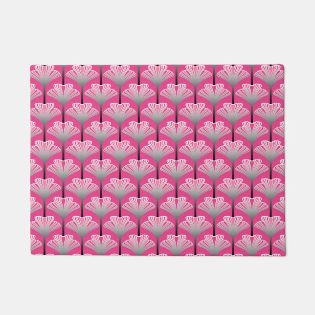 Paillasson Art déco Lily, Fuchsia rose et gris argenté (Devant)