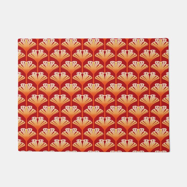 Paillasson Art Déco Lily, Tangerine Orange et Or (Devant)