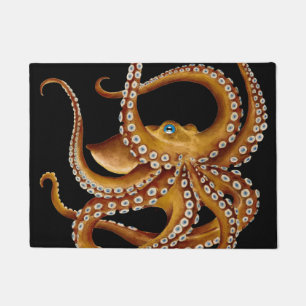 Paillasson Art noir octopus bleu oeil Brown