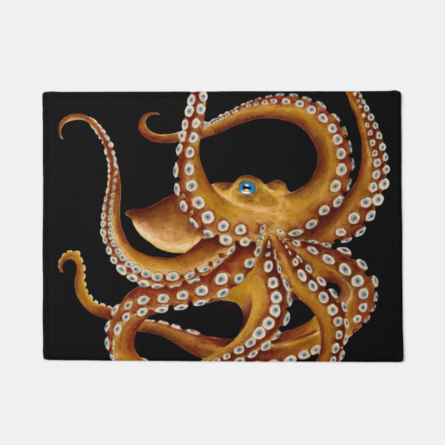 Paillasson Art noir octopus bleu oeil Brown (Devant)