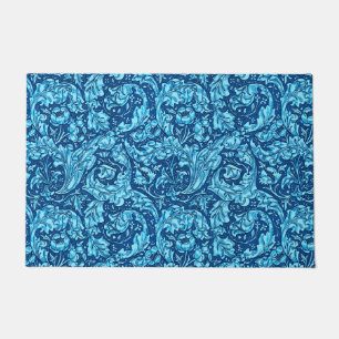 Paillasson Art Nouveau Acanthus Feuilles et Fleurs, Sky Blue