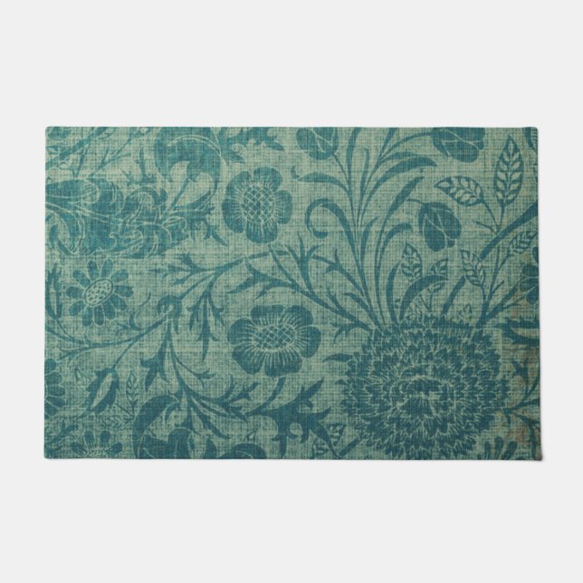 Paillasson art Nouveau, turquoise, style William Morris, flor (Devant)