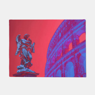Paillasson Art numérique rouge, bleu du Colisée et statue