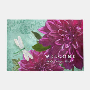 Paillasson Art pourpre de dahlia de la libellule personnalis