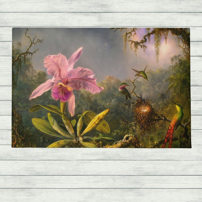 Paillasson Artsy brésilien Cattelya Orchid et 3 colibris (Créateur téléchargé)