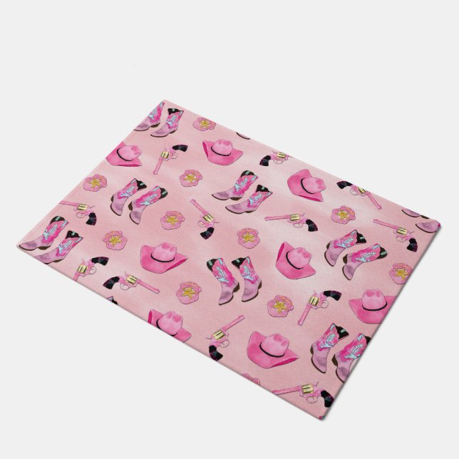 Paillasson Artsy mignonne fille rose Turquoise fille aquarell (Incliné)