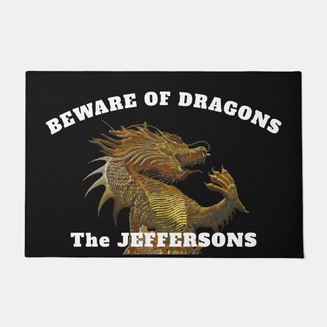 Paillasson "Attention aux dragons" avec Dragon (Devant)