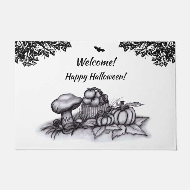 Paillasson Automne, Bienvenue ! Joyeux Halloween ! (Devant)
