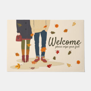 Paillasson Automne Couple Automne Feuilles Bienvenue