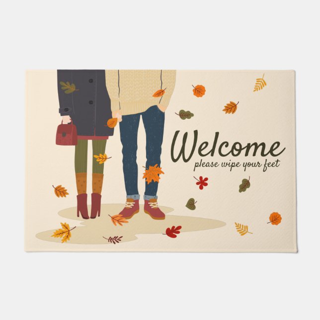 Paillasson Automne Couple Automne Feuilles Bienvenue (Devant)