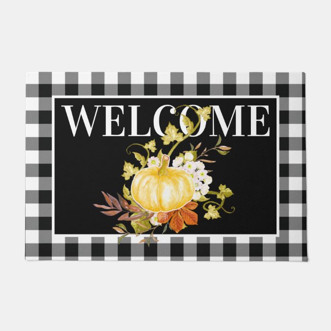 Paillasson Automne Floral Citrouille Welcome Doormat (Devant)