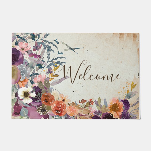 Paillasson Automne mixte aquarelle florale personnalisable (Devant)
