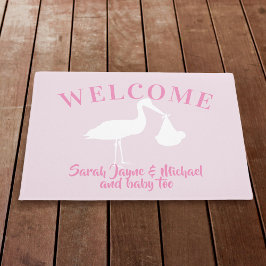 Paillasson Baby Girl Pink Stork Welcome Nursery Doormat