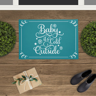 Paillasson Baby Its Cold Outside Teal Script Holiday