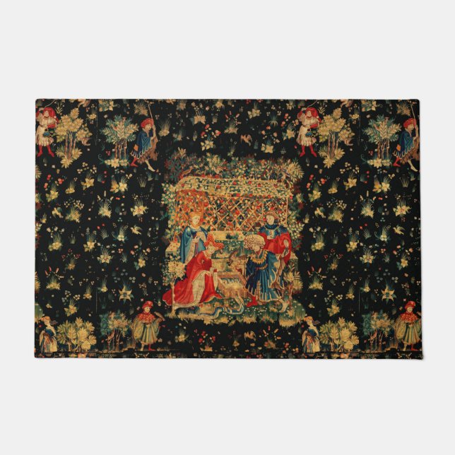 Paillasson BAIN FALCONS BAIN Bleu Rouge Tapisserie médiévale  (Devant)
