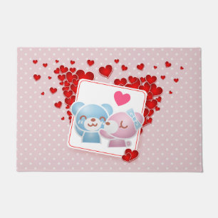 Paillasson Baisers avec coeur d'amour rouge tout autour