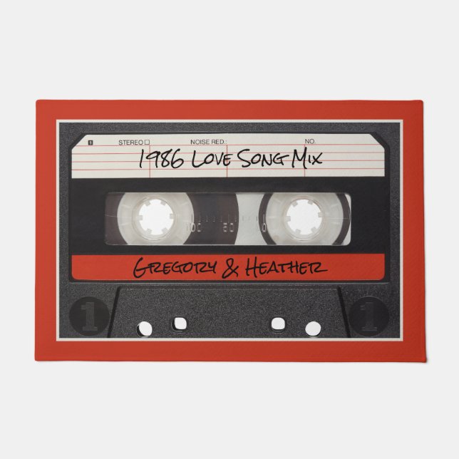 Paillasson Bande de cassette rétro rouge noir (Devant)