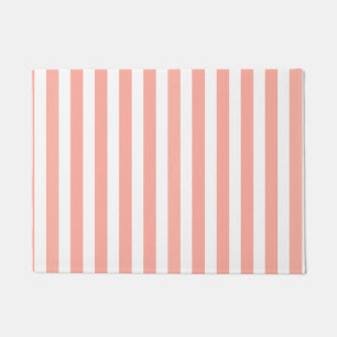 Paillasson Bandes de bonbons corail et blanc