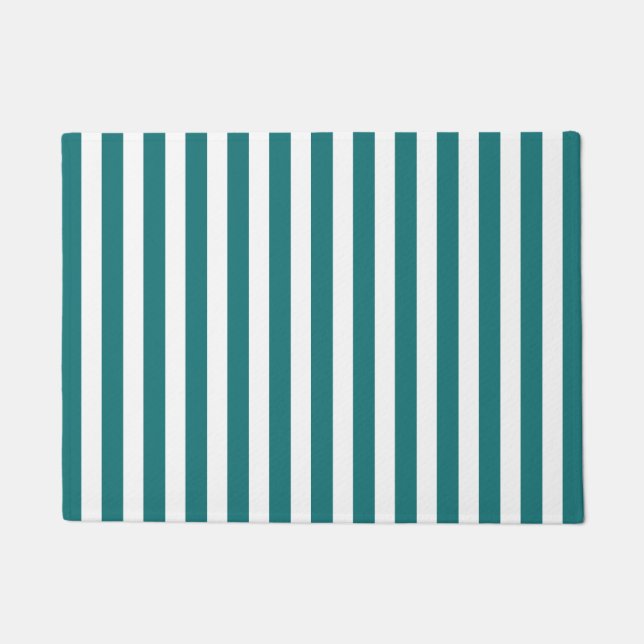 Paillasson Bandes de bonbons turquoises et blanches (Devant)