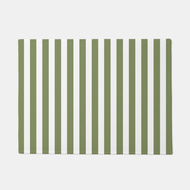 Paillasson Bandes de bonbons vert olive et blanc (Devant)