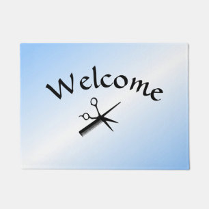 Paillasson Barber Beauticier Design Blue Welcome