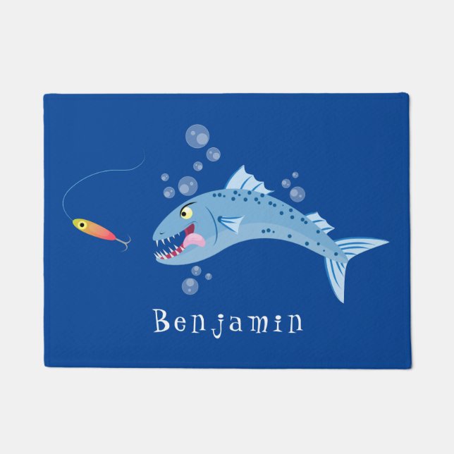 Paillasson Barracuda poisson affamé de la pêche dessin animé (Devant)