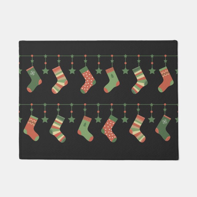 Paillasson Bas de Noël rouge vert brun garland (Devant)