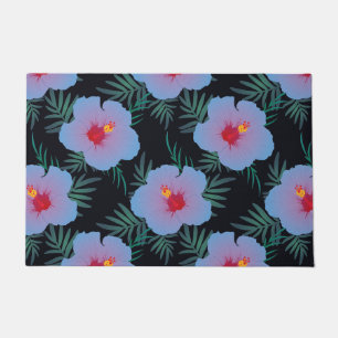 Paillasson Base sombre de l'hibiscus bleu tropical