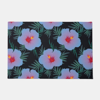 Paillasson Base sombre de l'hibiscus bleu tropical