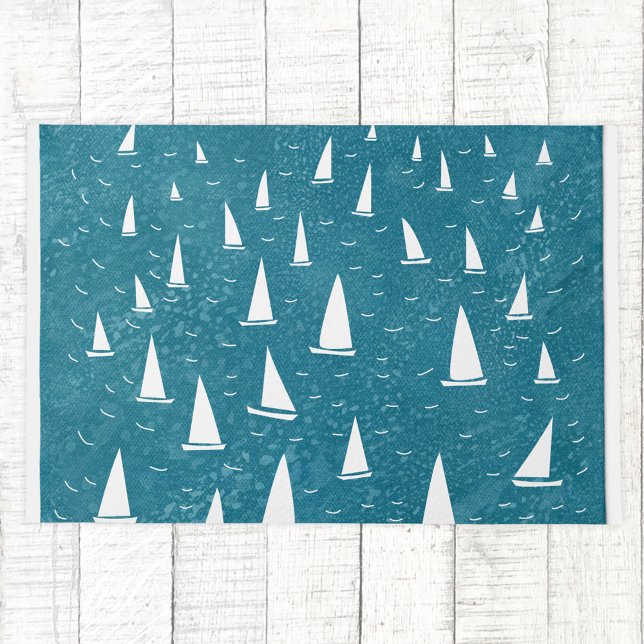 Paillasson Bateau Nautique (Sailing boat race regatta coastal teal doormat)