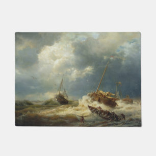 Paillasson Bateaux dans une tempête sur la côte néerlandaise