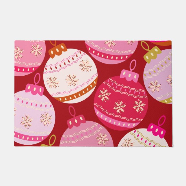 Paillasson Baubles De Noël Rose Et Rouge (Devant)