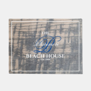 Paillasson Beach House Rustic Wood Effet Nom blanc Bleu