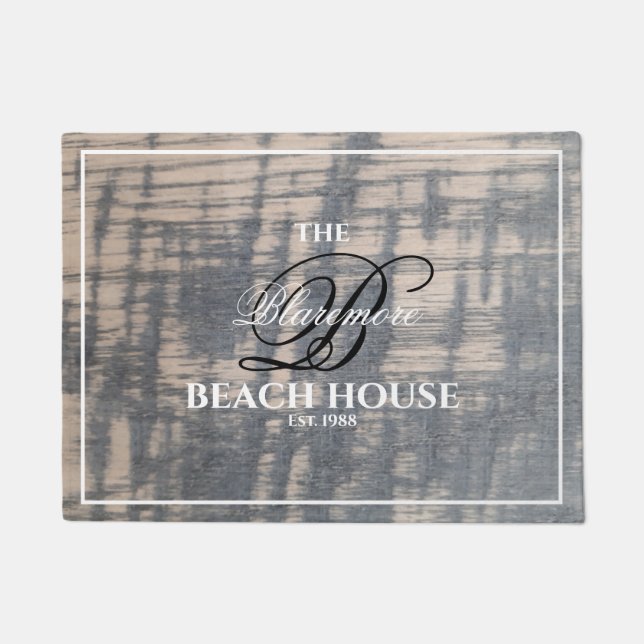 Paillasson Beach House Rustic Wood Effet Script de nom blanc (Devant)