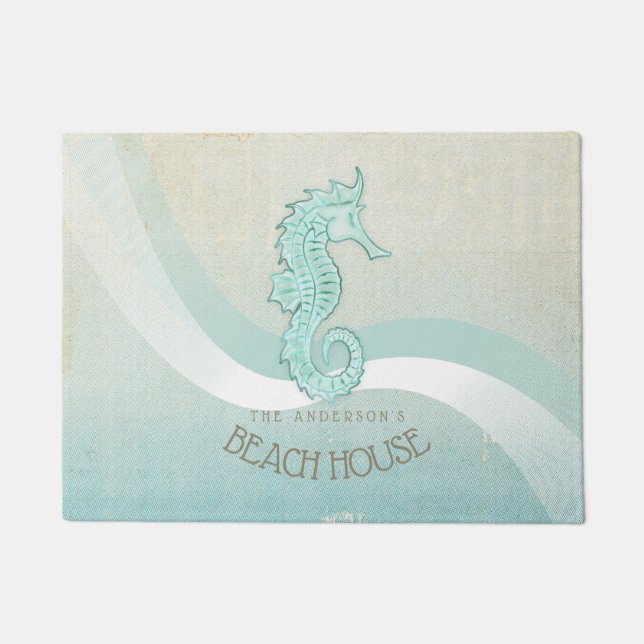 Paillasson Beach House Seahorse Aqua Blue ID623 (Devant)