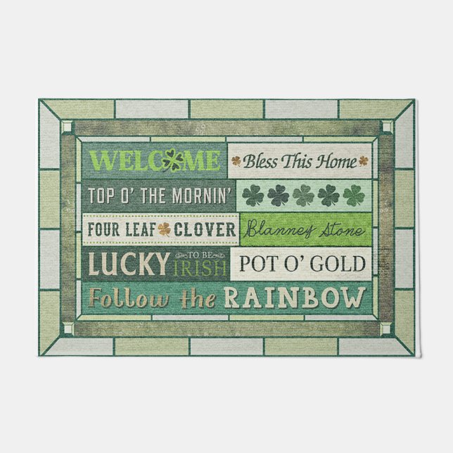 Paillasson Beau Bienvenue Mat Vert, mignonne Slogan (Devant)