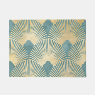 Paillasson Beau motif ventilateur, or turquoise, motif Art Dé