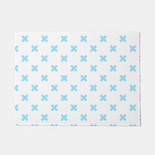 Paillasson Bébé bleu croix coutures sur blanc