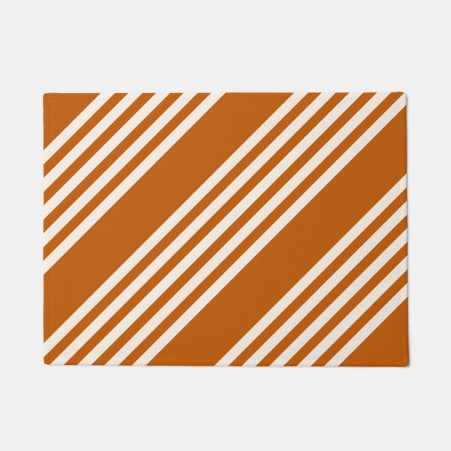 Paillasson Beige et orange brûlé cinq rayures motif (Devant)