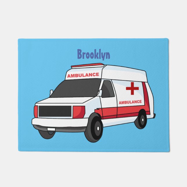Paillasson Belle ambulance rouge caricature van (Devant)
