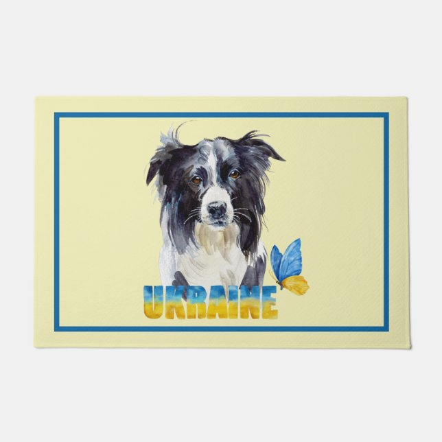 Paillasson Belle aquarelle Ukraine Chien et Papillon (Devant)