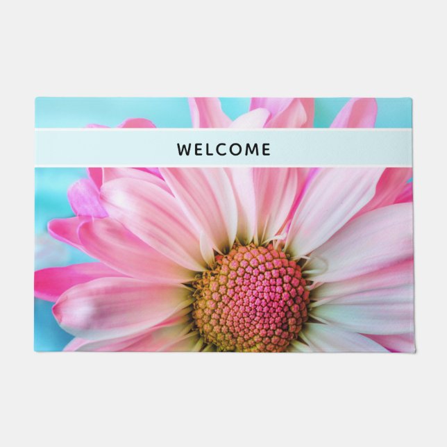 Paillasson Belle Fleur rose Fermer Photo Bienvenue (Devant)