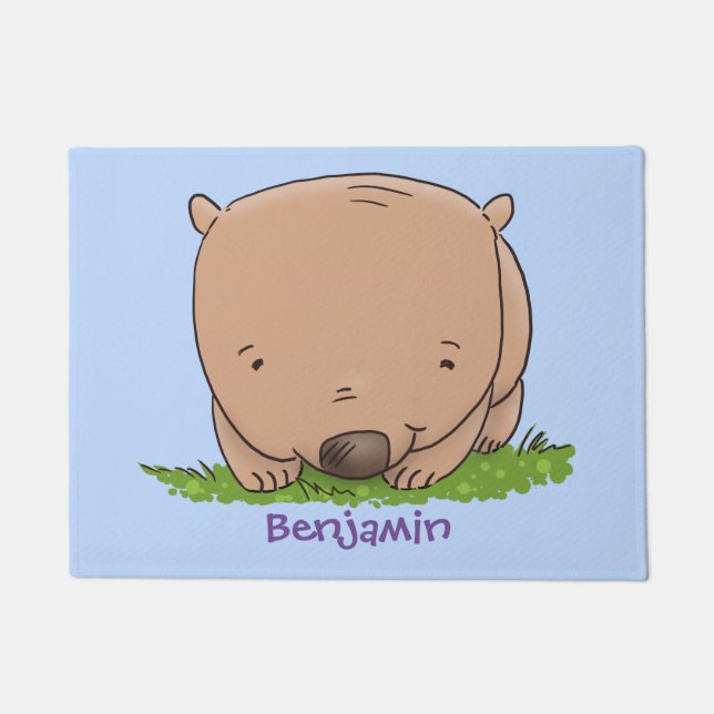 Paillasson Belle illustration de dessin animé de bébé wombat (Devant)