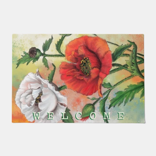 Paillasson Belle peinture de pavots blancs rouges - Bienvenue (Devant)