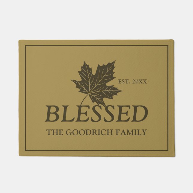 Paillasson Béni avec Maple Leaf et Custom Name. Brun (Devant)