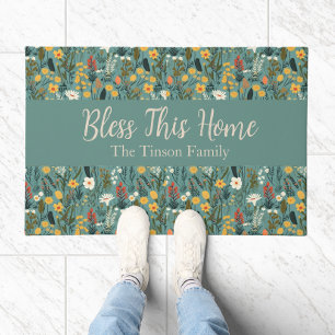 Paillasson "Bénissez cette maison" Floral Personnalisable Por